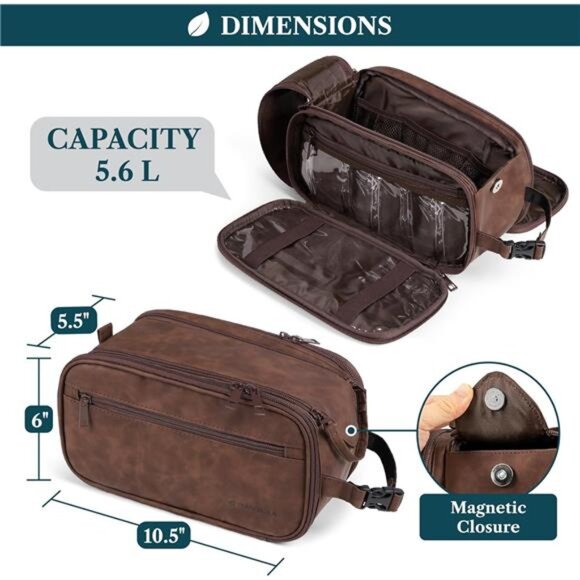 Mens Toiletry Bag Travel Bag Shaving Kit Grooming Organizer Water Resistant Case - Picture 4 of 7